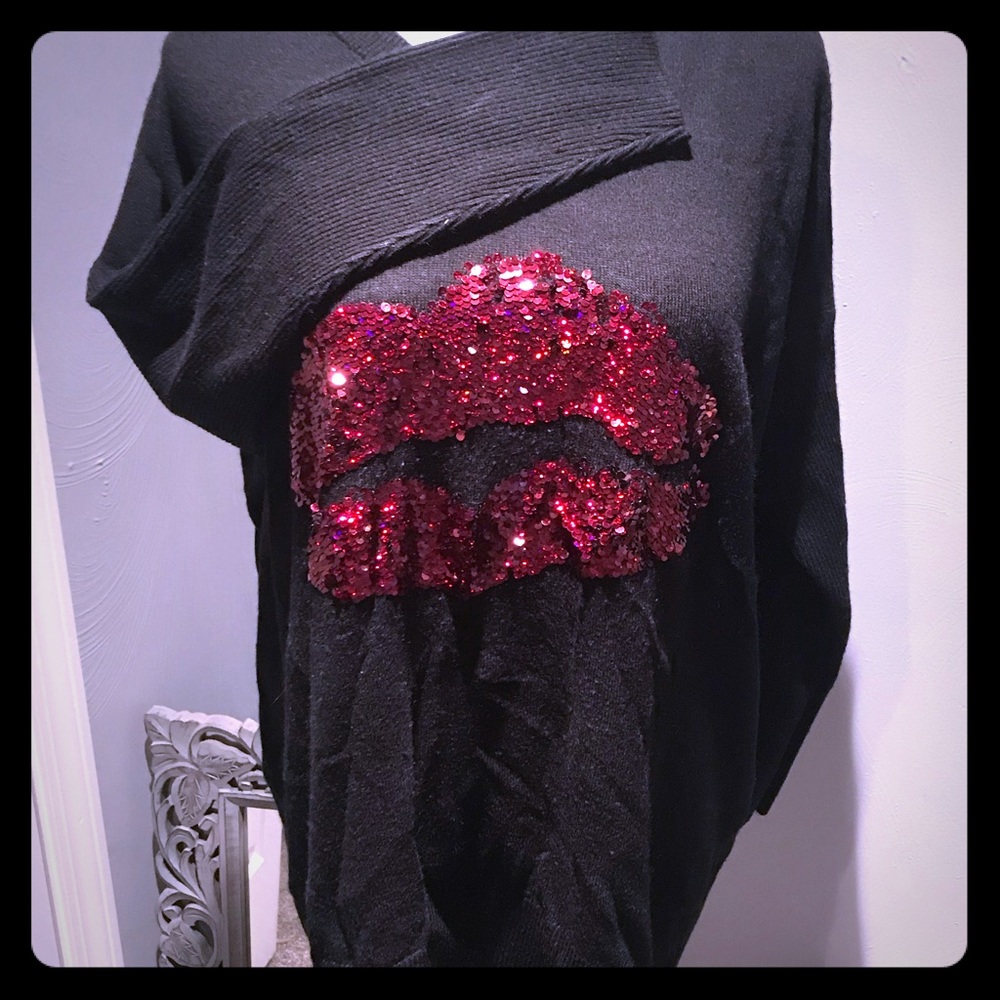 Red sequin lips sweater